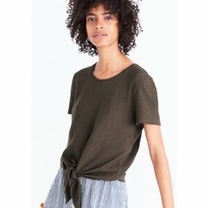 Madewell Texture & Thread Modern Tie-Front Olive Green Shirt medium G2513